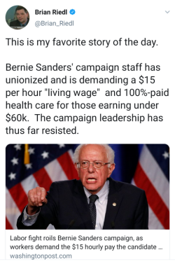 donaldtrumpispresidentdealwithit:  Bernie: Fight for ฟ, unless it’s for my campaign staff