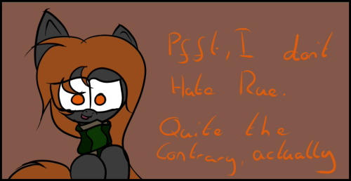 ask-rustygears:  Q - Yuta: I like Clementine’s actitud, Always tell other ponies how much you hate them. A - Pfft, I Don’t Hate Rue. Quite The Contrary Actually.  Me And Rue Go Waaaaaaaaaaaay Back You See, I’m Actually Fairly Fond Of Him. Just