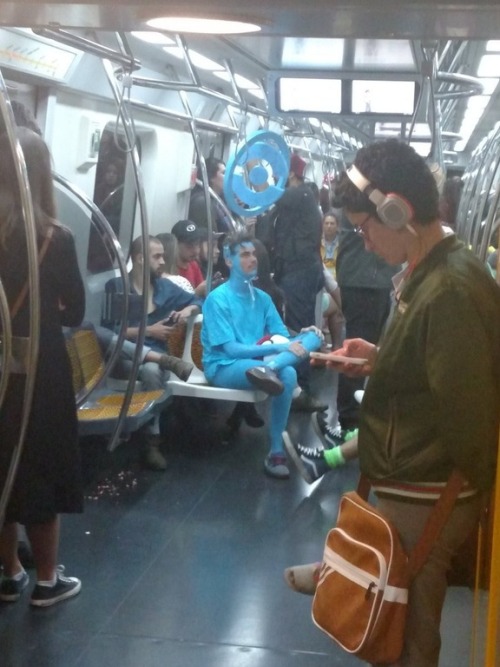 bestofpokemongo:Guy in the subway dressed as a PokéStop