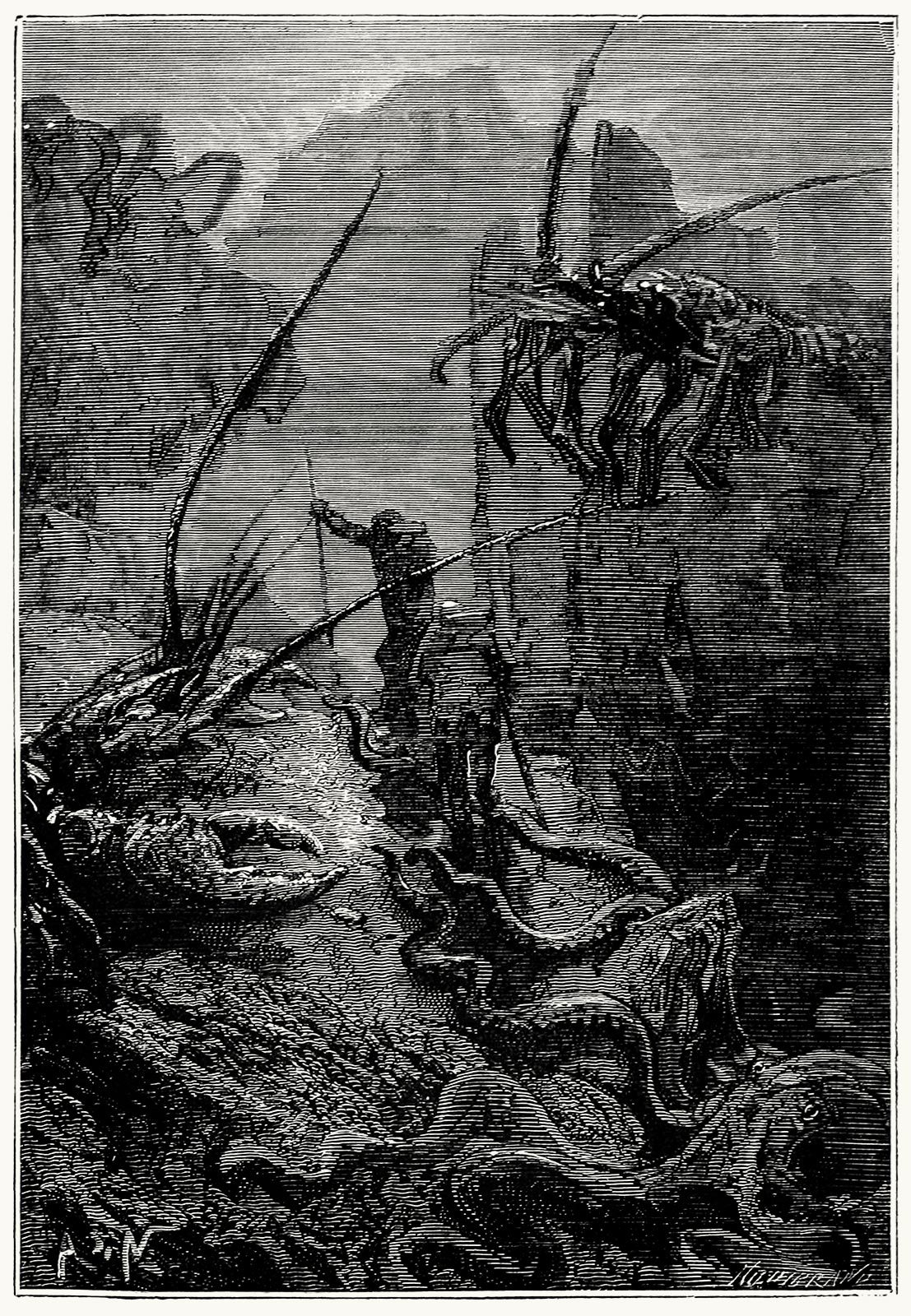 oldbookillustrations:  Giant lobsters, titanic crabs…  Alphonse de Neuville, from