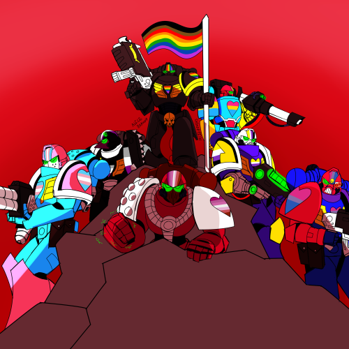 shadefish: My pieces for 2020 Pride, a group of Rainbow Warriors Space Marines repping the pride fla