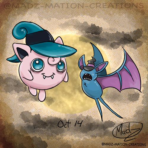 Inktober day 14! today is Jigglypuff, and Zubat