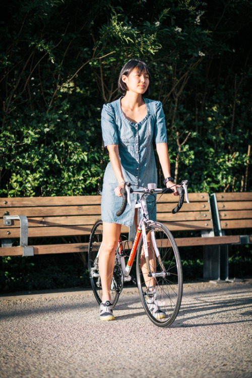 preferredmode: Eugenie rides a Bianchi Brava 24-speed bicyclephotographed at Brooklyn Bridge Park, B