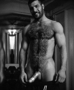 Hairy chest, legs,Beard and Mustache.