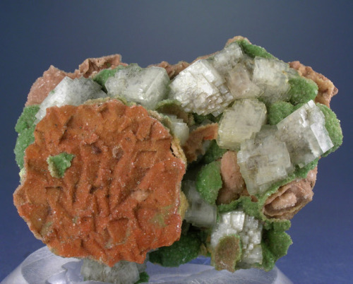 Calcite with Duftite on Dolomite cast - Tsumeb Mine, Namibia