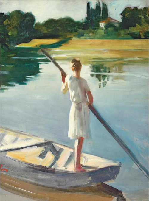 Alessandro Pomi (Italian, 1890-1976). Girl in a boat, 1920.