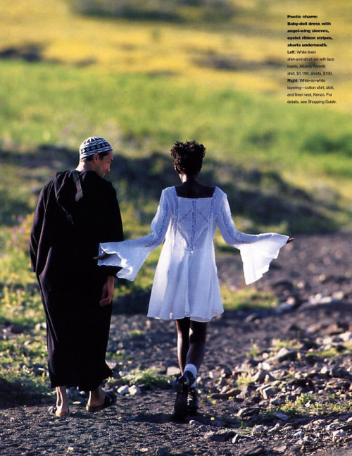 dynamicafrica:Ugandan model Kiara Kabukuru in an editorial for Elle (US) in June 1994 titled ‘Field Of Dreams’ and photographed by Gilles Bensimon in Marrakech, Morocco. This is one of my most favourite fashion editorials as rarely do we see these