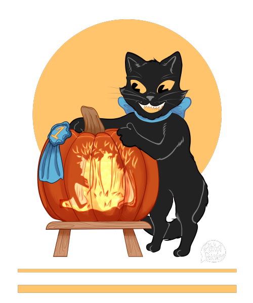 Black Cat Wins Contest!For Drawtober I drew a cat carving a pumpkin. The cat carved an illustration 