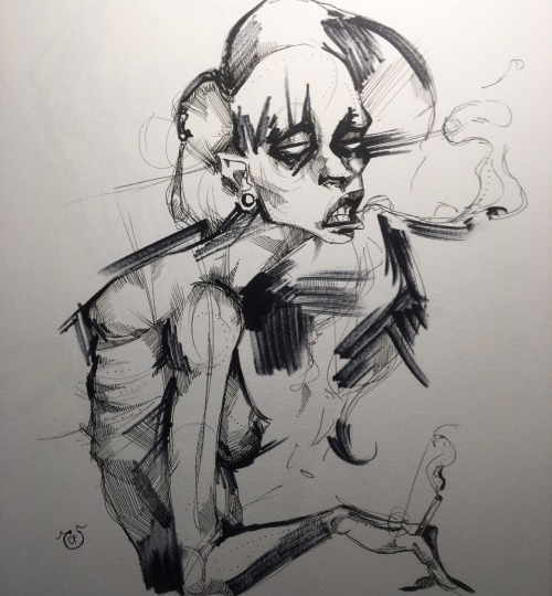 “Need a Smoke” Pen and ink