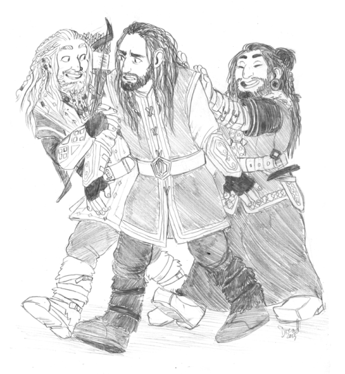 dreadelion:i bet frerin and dis always had to drag thorin out because he’d forget to do anything but