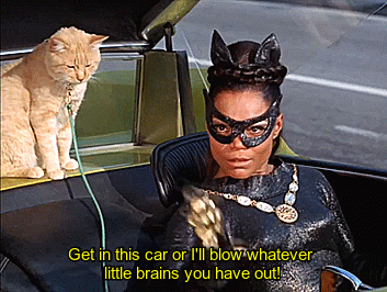 sparklejamesysparkle:Eartha Kitt (as Catwoman) picks up Cesar Romero (as The Joker) in her “Catmobil