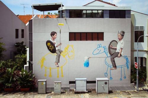 streetartglobal:  Some Friday inspiration by Ernest Zacharevic. We’re just updating our website - globalstreetart.com will be back up soon!