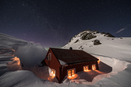 photos-worth:  Snowed in, by espenhaagensen  This is the Høgabu DNT hut in Bergsdalen. Høgabu dates back to 1937 and is owned by Bergen and Hordaland Turlag.   Quite easily accessible both in winter and summer from either Bergsdalen or Kvitingen. A