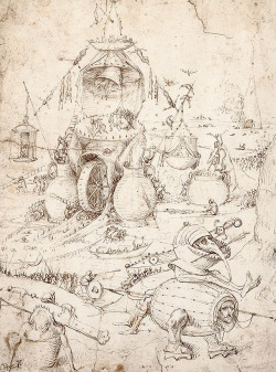enginkid88modern:  Circle of Hieronymus Bosch (Drawn around 1505-1515) - A HELL SCENE WITH VARIOUS MONSTERS AND FIGURES UNDERGOING A RANGE OF ORDEALS