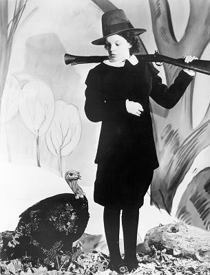 Judy Garland and a turkey contemplate Thanksgiving.