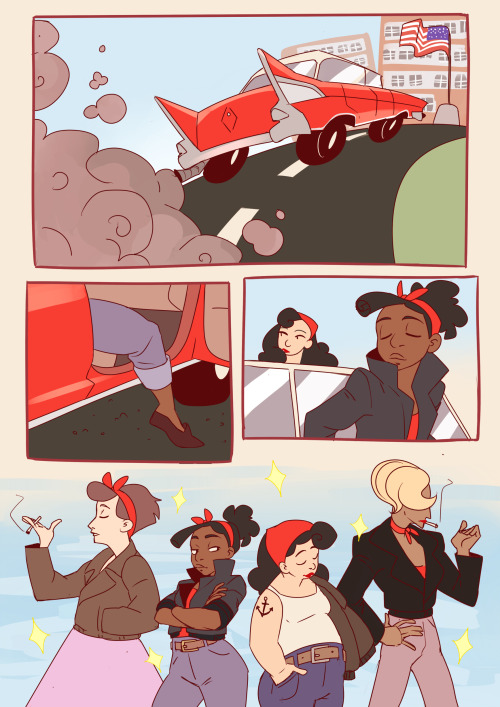 flatbear:kateordie:  cheriiart:Hey guys, I’m launching a new webcomic called GREASER WARS! This comic follows the tales of two opposing teenage gangs in the 1950′s with an overall LGBTQ theme! You can read the full story HERE on the official blog!So