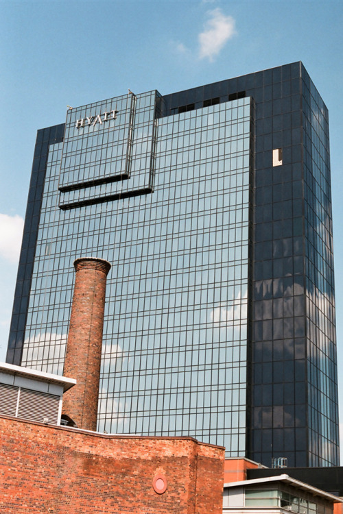 Hyatt Regency Hotel, Birmingham, England. Build completed in 1990, 75 metres high with 24 floors wit