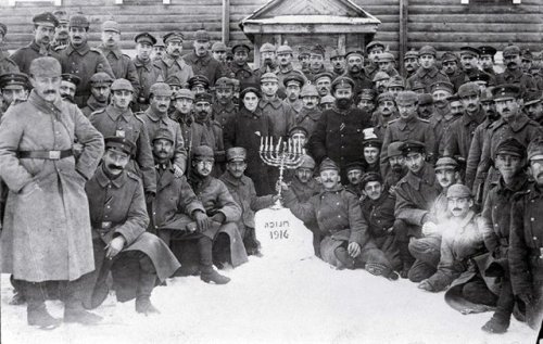 Jewish soldiers of the Germany army celebrate Hanukkah somewhere on the eastern front during World W