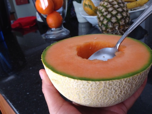 DinnerCantaloupeThe easiest meal ever. And delicious. So it’s a win win. This was first di