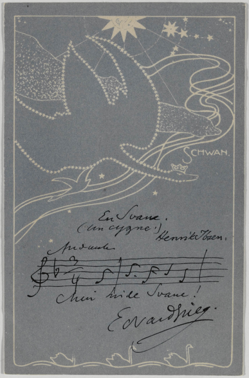 barcarole:Grieg’s autograph of a musical quotation from his song En Svane (from 6 Songs, Op. 2