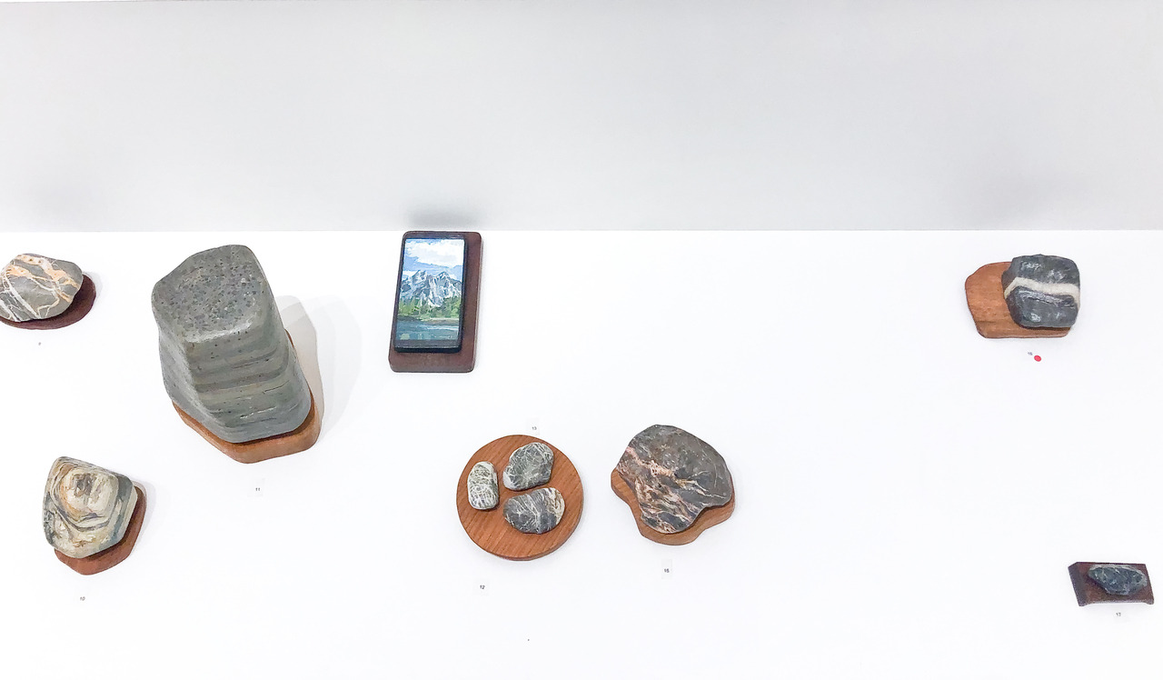 UNTITLED PROJECT: MOUNTAIN/ROCK SHOP, Oil paint on carved wood, 2019 >> Untitled Project: Mountain/Rock Shop is an investigation of a particular place through objects and images — in particular, hand-carved and painted rocks based on real rocks...