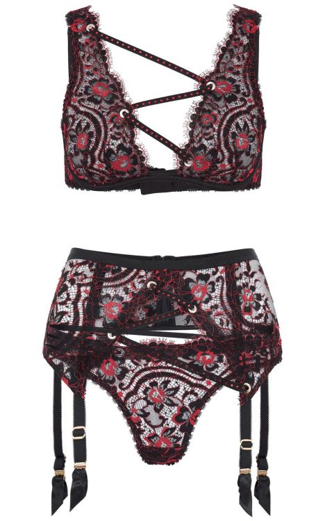 Agent Provocateur | Harlo • in black + red Leavers lace + crystals | Spring Summer 2021