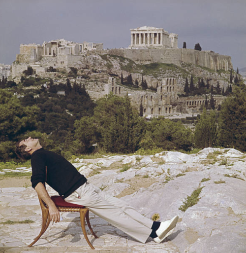 christopherbarnard:Slim Aarons self portrait in front of the Acropolis, 1955