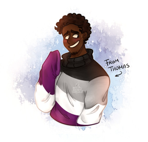 jasmin-mcpines:I drew smth for Ace Awareness Week, yay ^^ Thomas got Hercules to make this sweater f