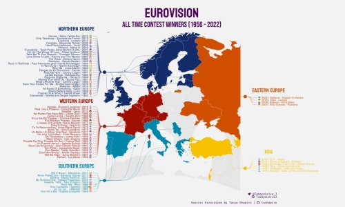 mapsontheweb: All the Eurovision winners, 1956-2022. by @TamayoLeiva_J