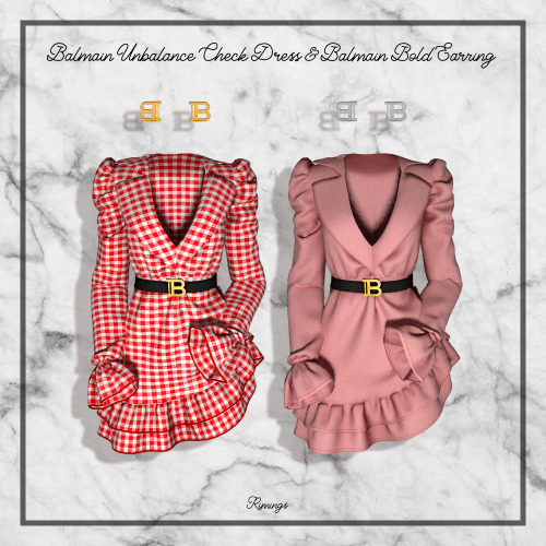 [RIMINGS] Balmain Unbalance Check Dress & Balmain Bold Earring- DRESS / EARRING- NEW MESH- ALL L