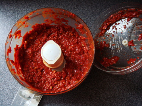 Muhammara yields 1 ½ cup
Ingredients  • 375g roasted red pepper
• 50g bread crumbs (I usually just take from my stash in the freezer)
• 1 clove of garlic
• 4 tablespoons pomegranate molasses
• 3 tablespoons olive oil
• 2 tablespoons double strength...