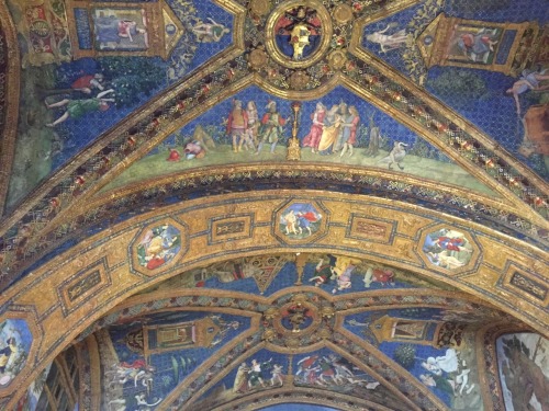 The Borgia Rooms were decorated for Alexander VI. The rooms survived because Julius II (Cardinal Rov