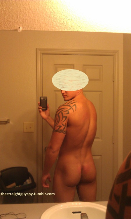 thestraightguyspy:  Hot as hell tatted straight guy from Texas with a pierced cock shows off his sexy body.  He sent a HOT cum vid too if anyone is interested.