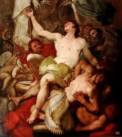 Hadrian6:  Detail : Saint Liborius Heals A Sick Man. 1712. Paolo Pagani. Italian.