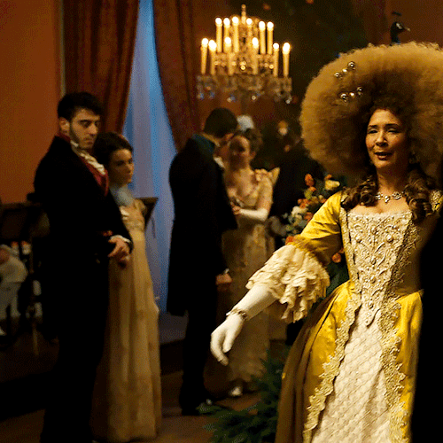 elosiebridgerton:GIF REQUEST MEME: bridgerton + favourite costumes (literally anything Queen Charlot