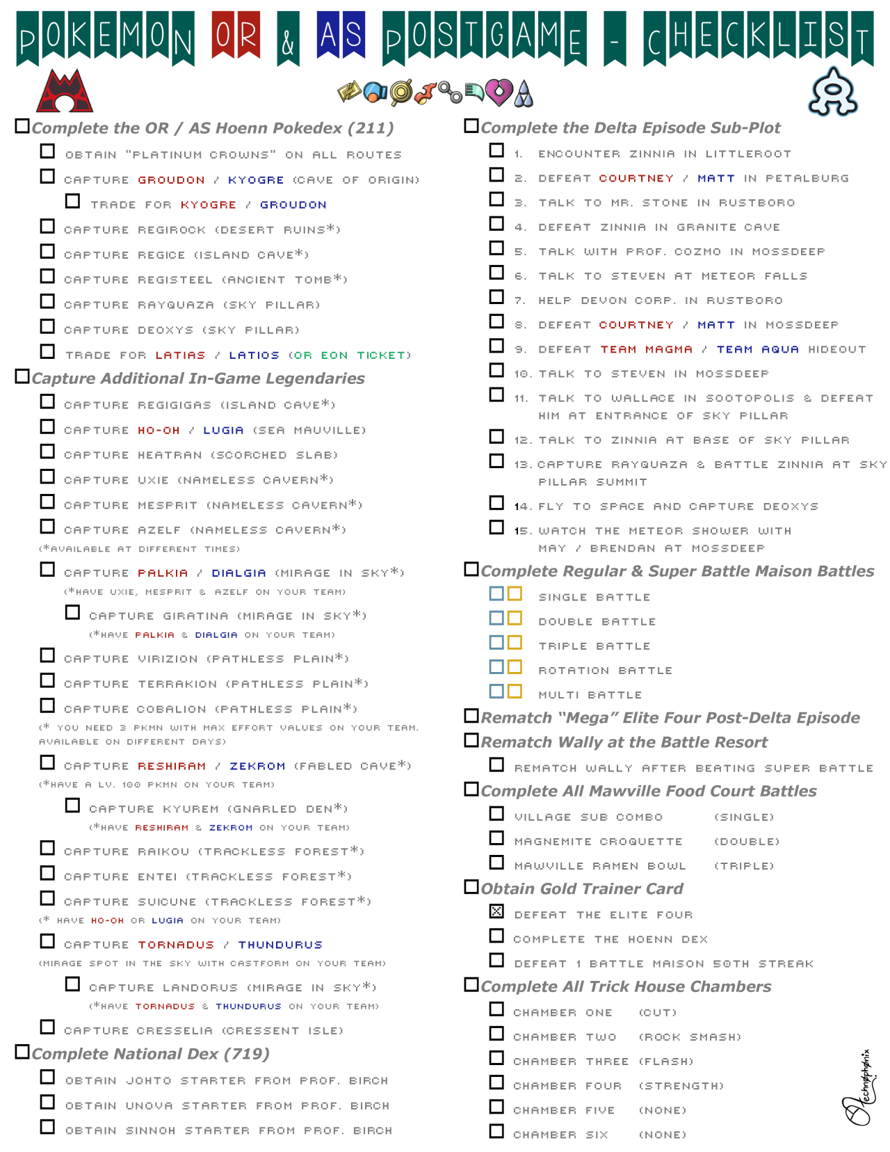 Pokemon Diamond and Pearl Post-Game Completionist Checklist