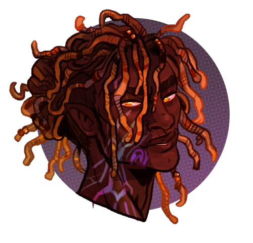 anonbeadraws:character sheet and icon of Dormin the earth genasi for @mad-phlegmatic, i love his sca