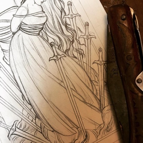 Back to work  . . . #tarot #suitofswords #eightofswords #bondage #fyodorpavlovtarot #sketch #wip #qu