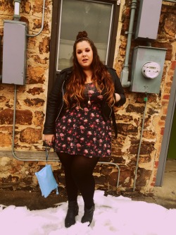 nataliemeansnice:leather//floral//wishing for spring.   jacket: angryyoung&amp;poor  dress: target.  tights: welovecolors.  boots: forever21.  purse: forever21.