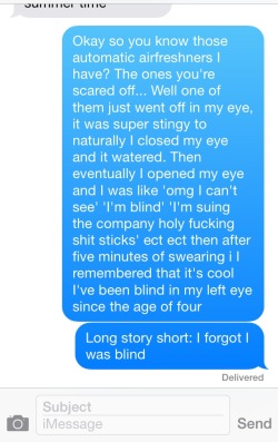 fivesecondsofdrummer:Become my friend and receive daily stories of my fail at life, today’s special: I forgot I was blind.