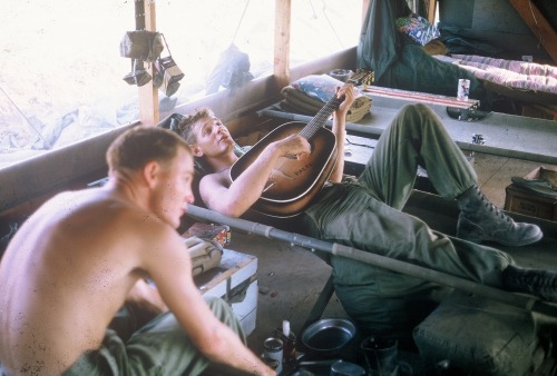 vietnamwarera:27th Inf. Reg. soldiers relax back at base