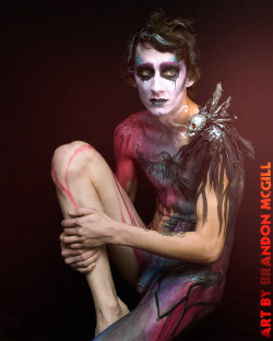brandonmcgill:  “The Raven” with Jacob Michael White. At first it was the physical appearance that drew me to work with this model. Later when I learned of his battles with depression, I wanted to chronicle that sadness with this beautiful body painting