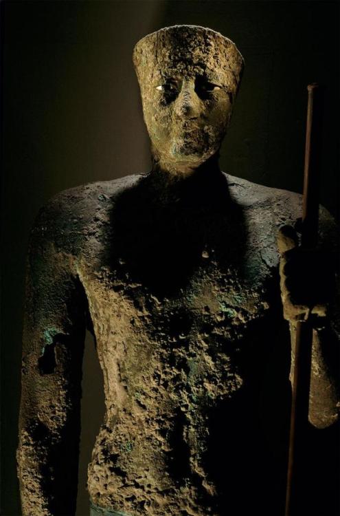 Statue of Pepi IA copper statue of Pepi I still flashes limestone and obsidian eyes, found at Hierak