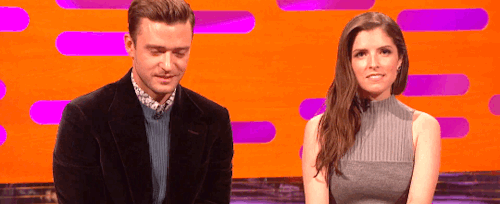 laughingfish:i-am-bechloe-trash:Justin Timberlake and Anna Kendrick react to Daniel Radcliffe’s stor