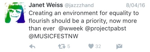 fortheloveofcorintucker:  Janet Weiss is an amazing feminist musician.   She’s great with conflict and handling her mistakes too….look up to this one kids.