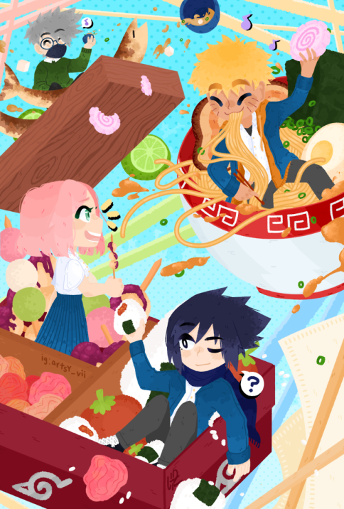 team 7 lunchtime! my full piece for @teajikan-zines “Konoha High” zine! it&rsq