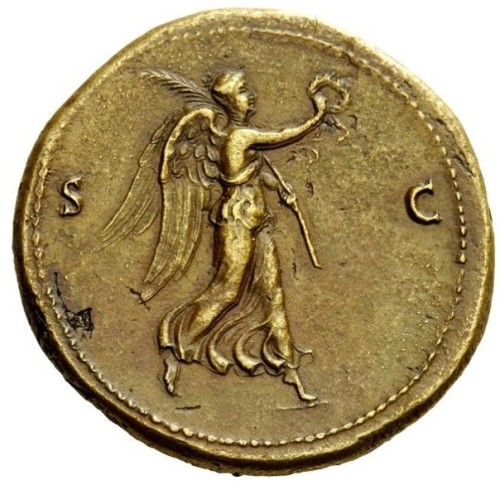 archaicwonder:Extremely Rare Coin of the Roman Emperor GalbaThis bronze sestertius, has the emperor’