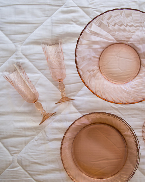 Set of Arcoroc Rosaline Swirl Pink Dishes