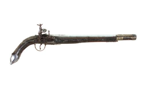 A silver mounted miquelet pistol originating from the Balkans, late 18th or early 19th century.