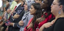 frompast-present-tofuture:unite4humanity:micdotcom:Dear  Pine Bush High School, It’s perfectly fine to recite the Pledge of Allegiance in Arabic On Wednesday, during a celebration for National Foreign Language week, Pine Bush High School senior class